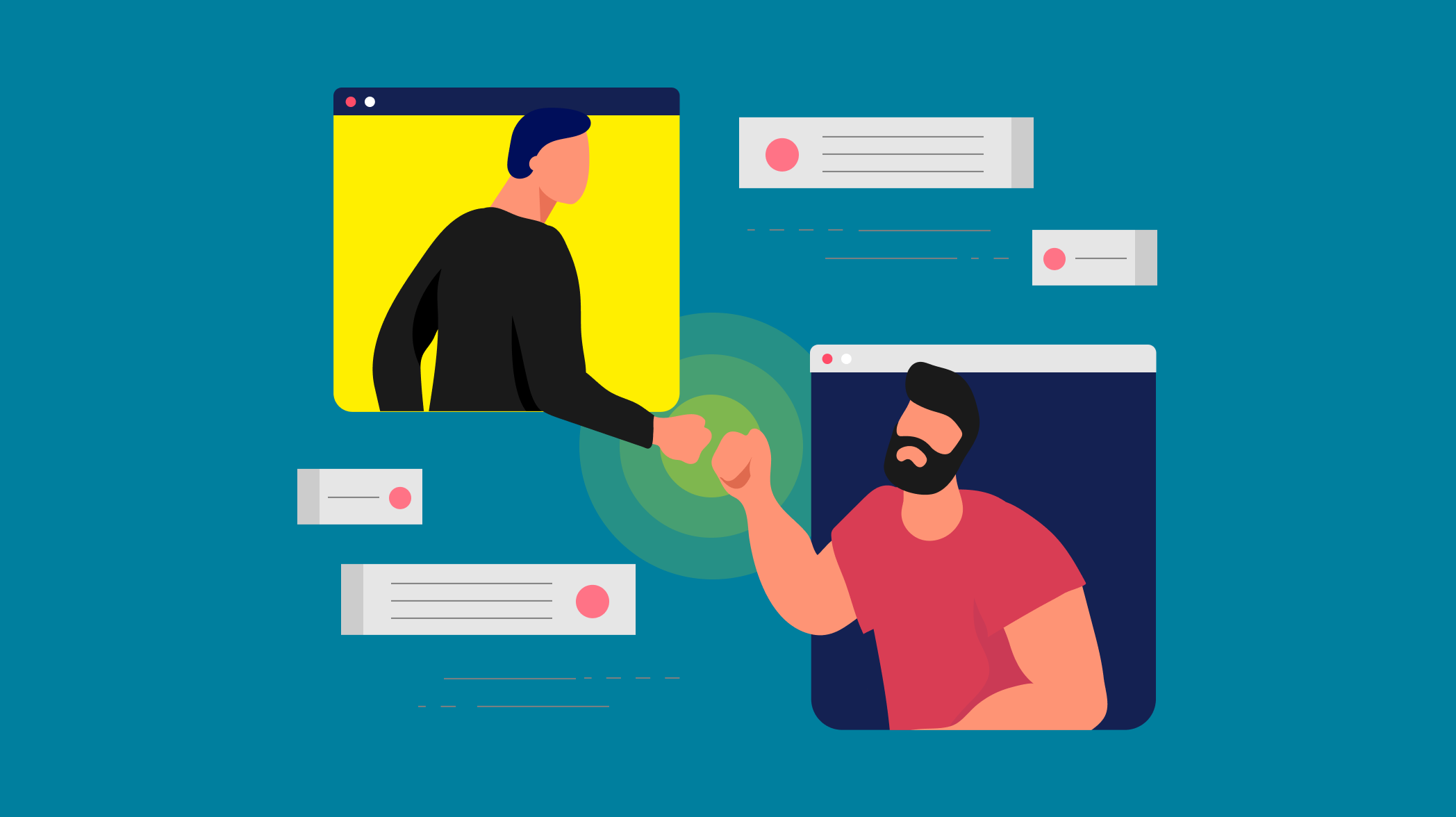 People having success together online