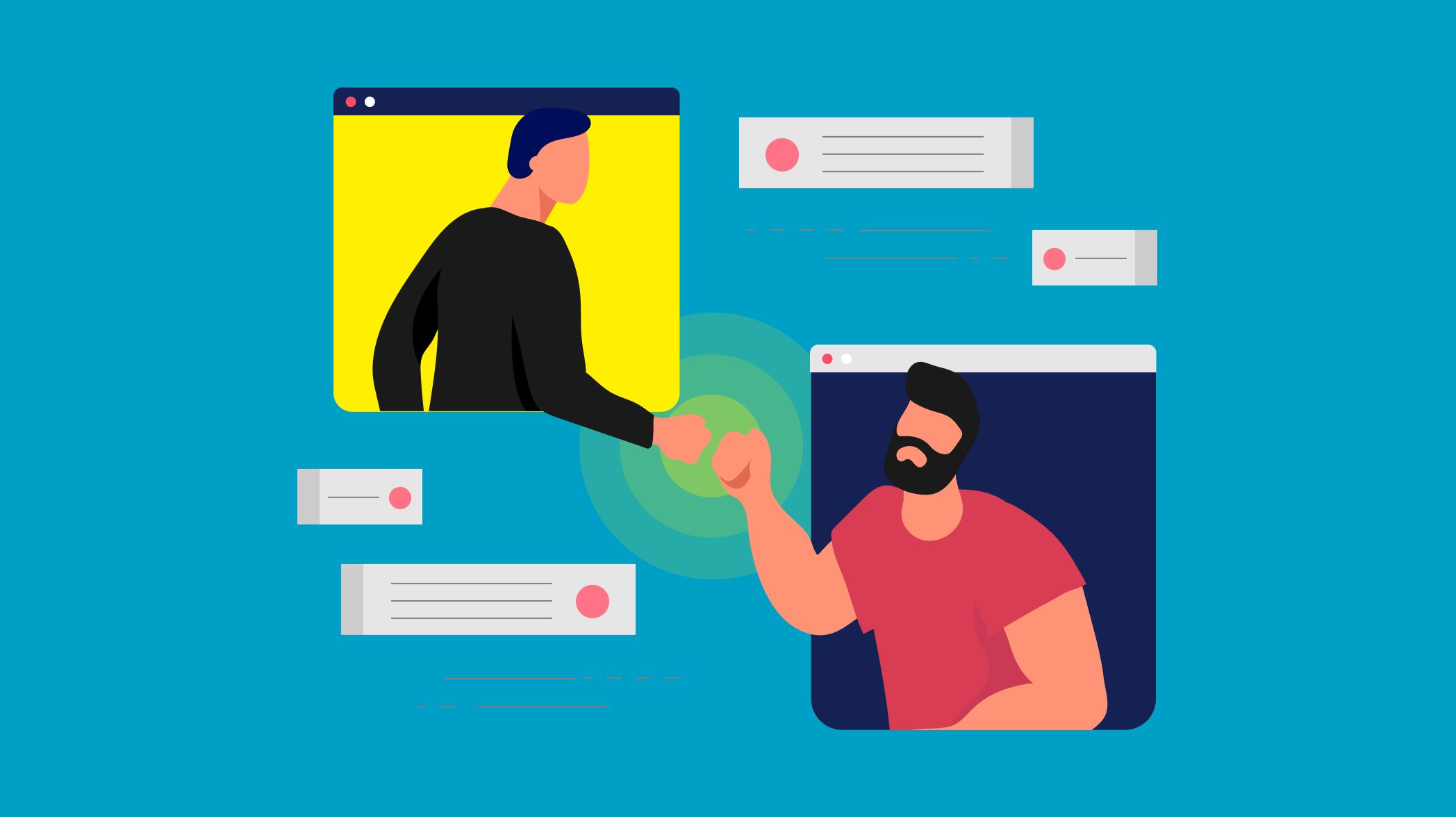 People having success together online