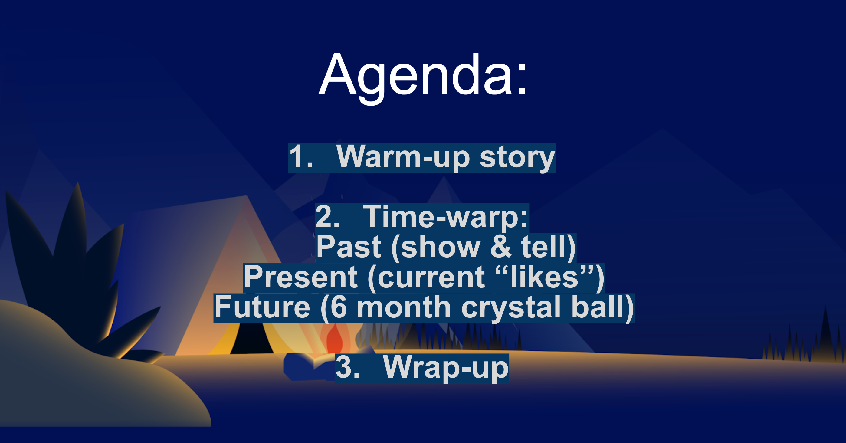 Agenda showing virtual campfire activities