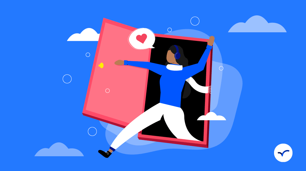 Happy person walking through doorway